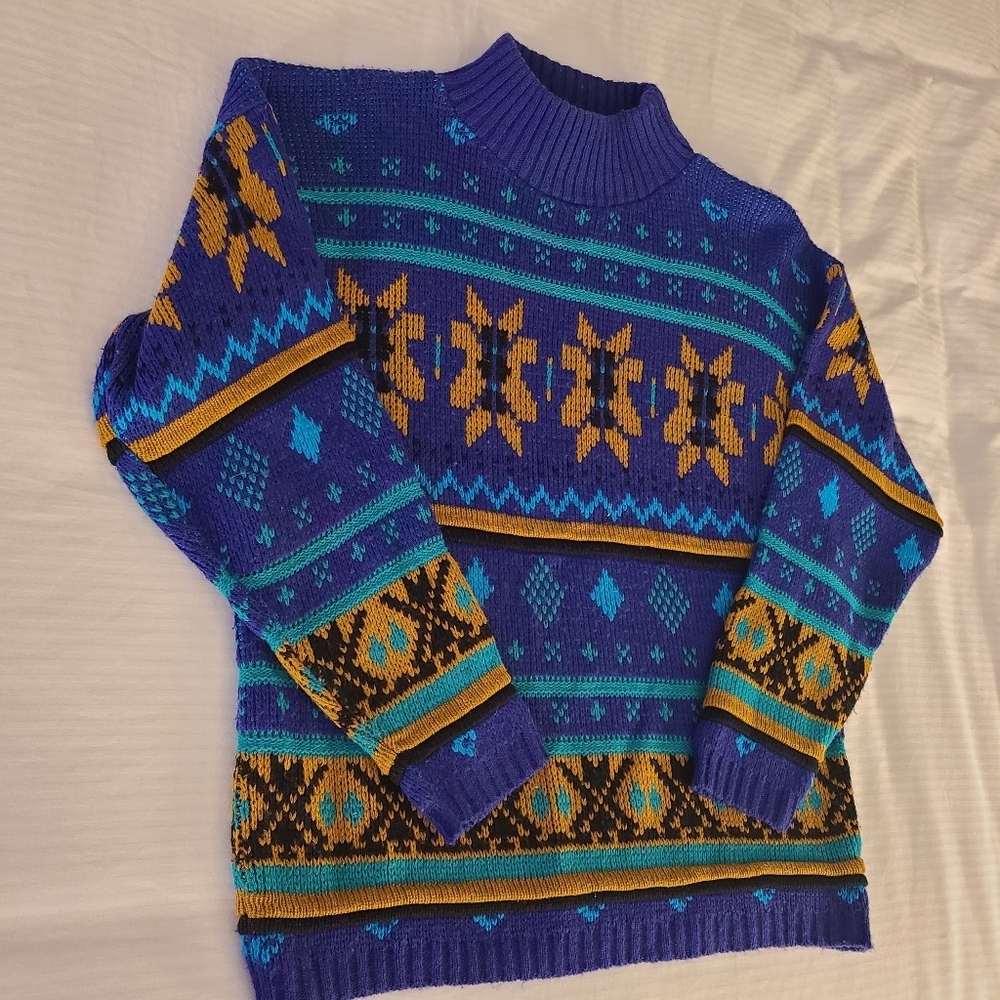 Vintage‎ 80s Crochet Club knitted sweater size Medium USA colorful M - Picture 4 of 10